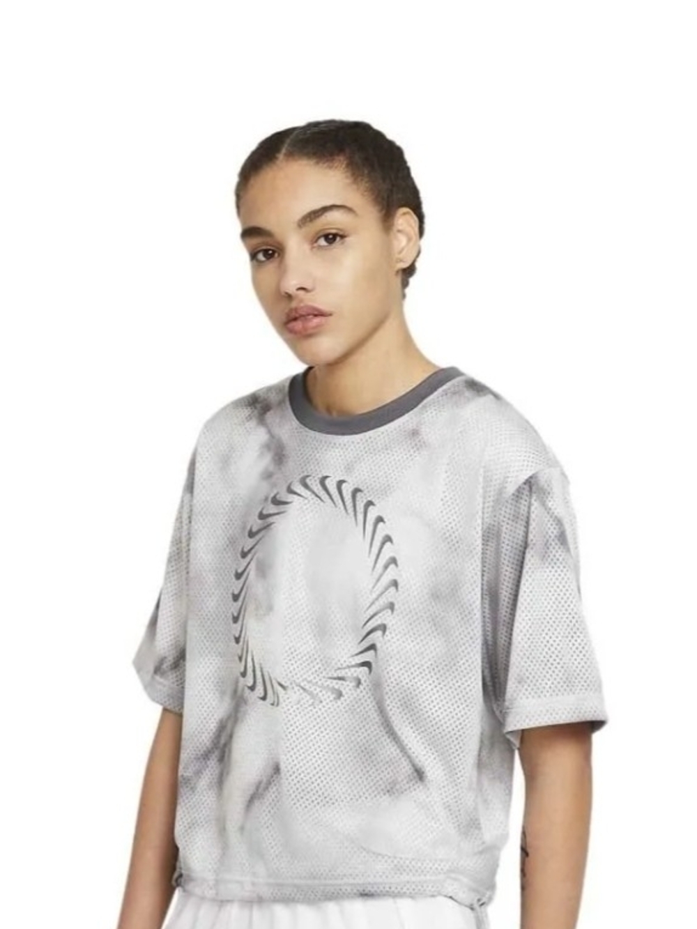 Nike Mesh T-Shirt Breathable Gray Tie-Dye Drawstring Logo Unisex Size S